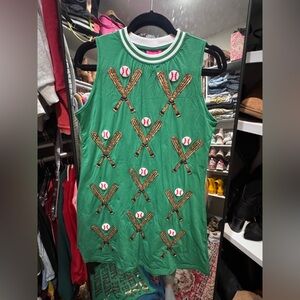 QUEEN OF SPARKLES Green Baseball Bat Dress